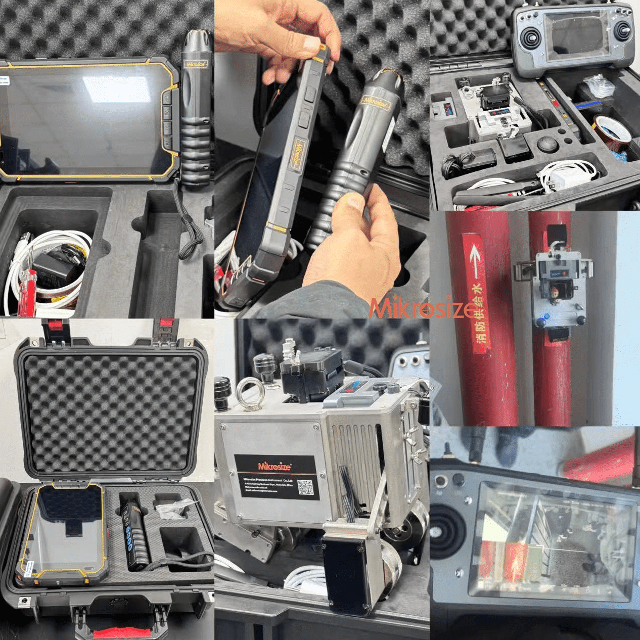 Wireless wheeled magnetic crawling electromagnetic ultrasonic thickness measurement robot.
